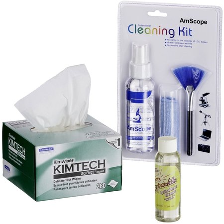 AMSCOPE Microscope and Camera Cleaning Kit for Lenses, Body and TV or Computer Screens CLS-CKI-KIM